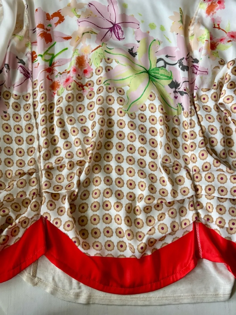 Exec Cond Anthropologie Tiny Brand Floral Mix-Print Boho Satin Blouse in Cream - Picture 15 of 17